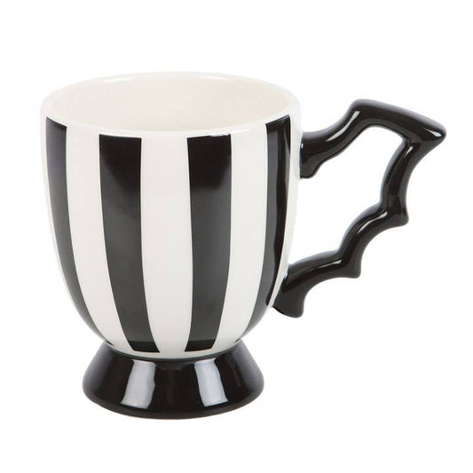 Gothic black and white stripped bat wing handle Mug Left side view