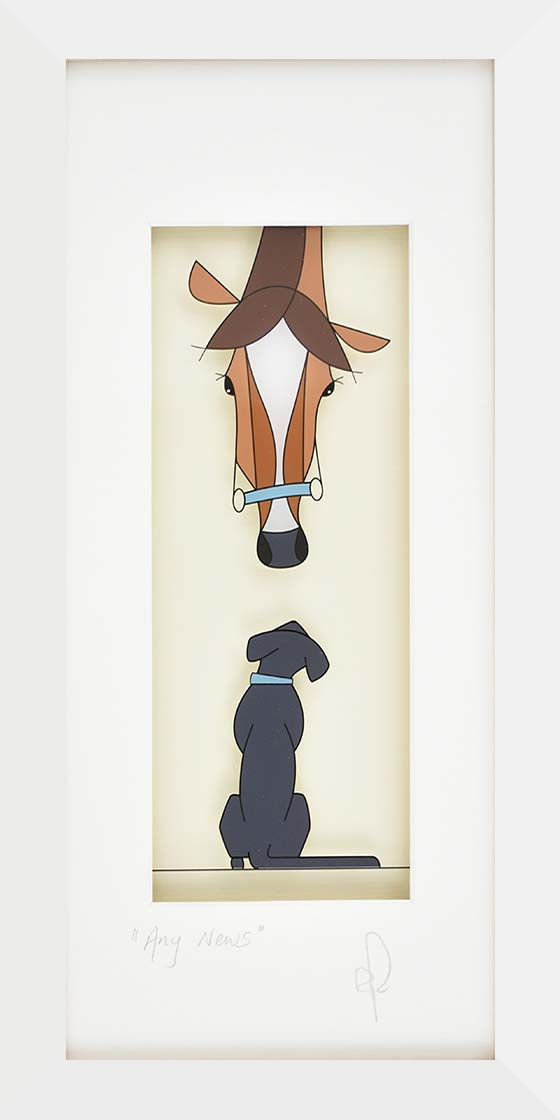 Illustration of a dog with a bow tie on a beige background