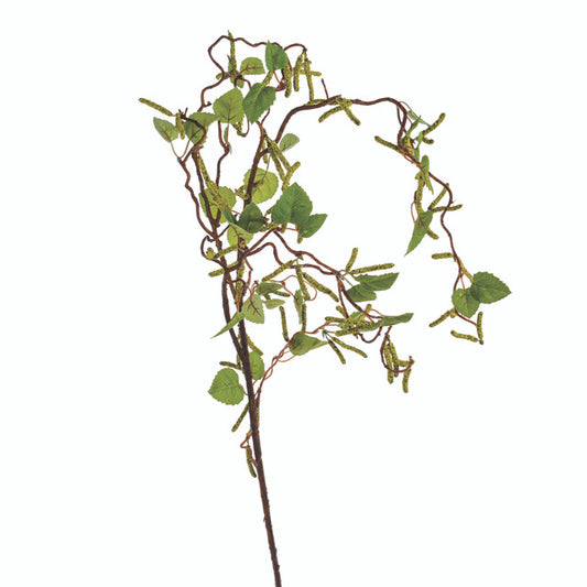 Artificial green vine with leaves on a white background