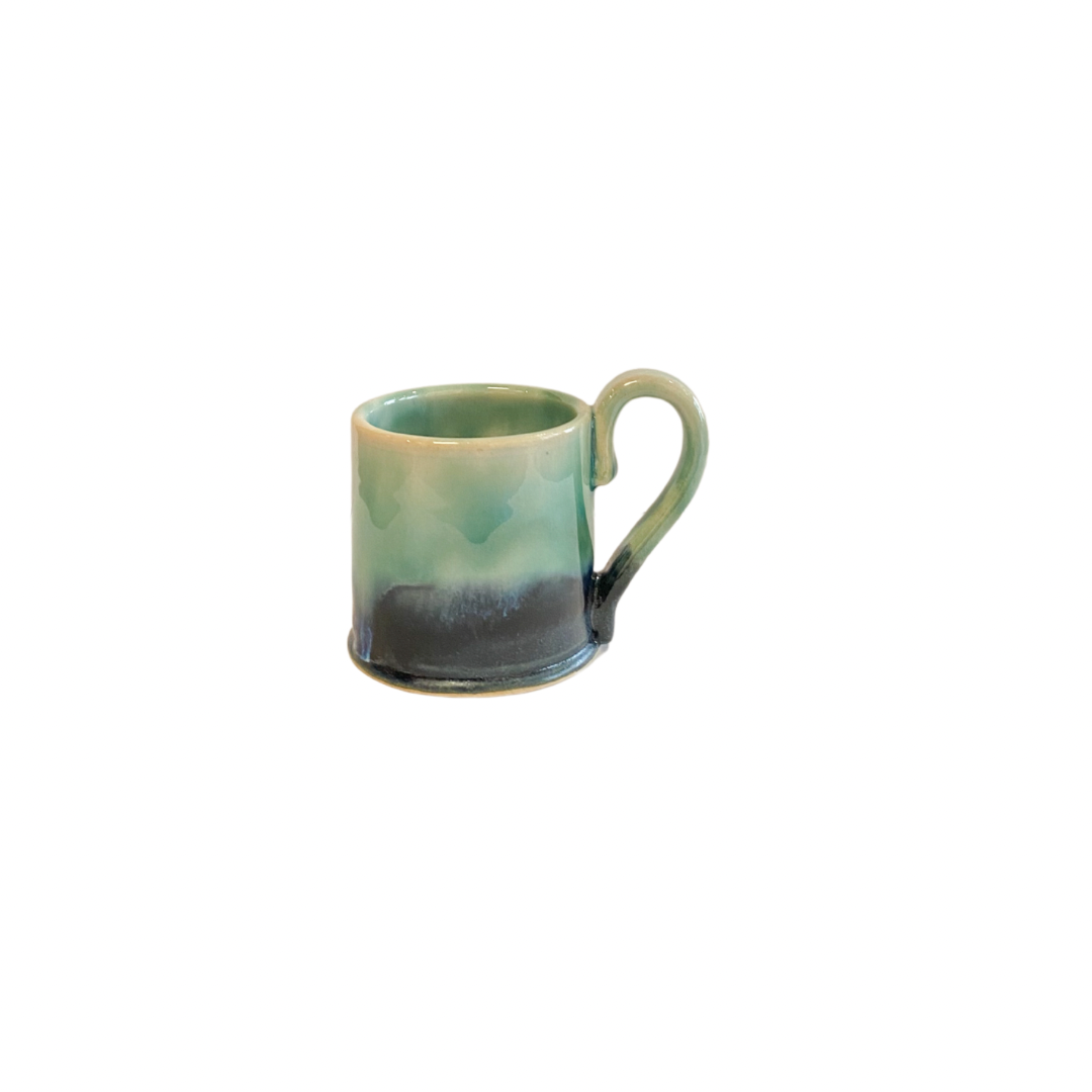 Pretty hand thrown espresso cup in green and blue glaze Inspired by the Northern Lights