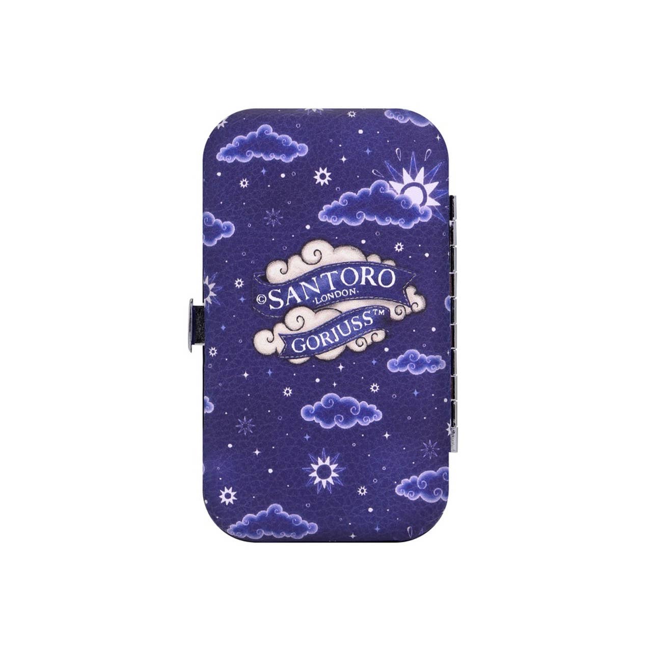 Back of manicure set case with cloud and star design and 'Santoro London' branding on a white background