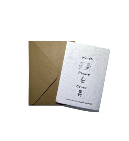 Back of plantable gift Card with recycled envelope