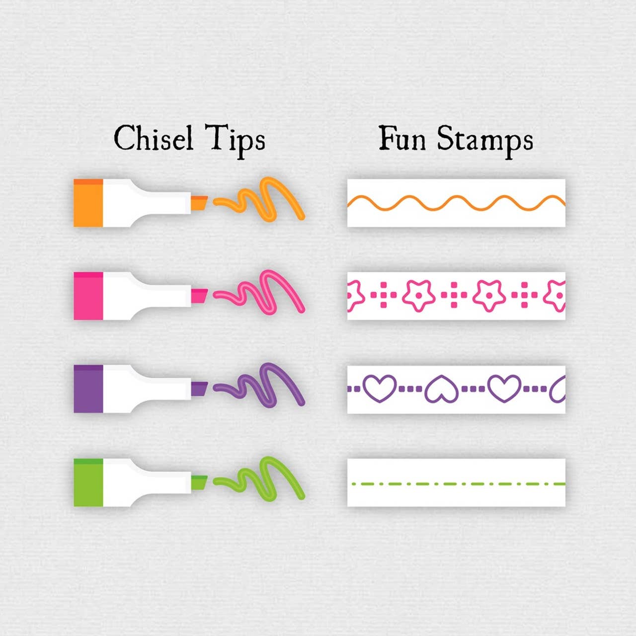 Chisel tips and fun stamps on a gray background