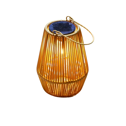 Outdoor faux wicker solar lantern with LED light, weather-resistant garden lighting for patios, balconies, and pathways