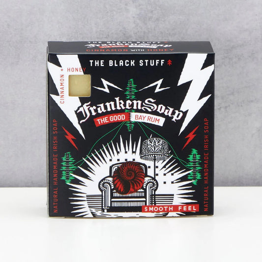 Box of FrankenSoap 'The Black Stuff' on a gray background