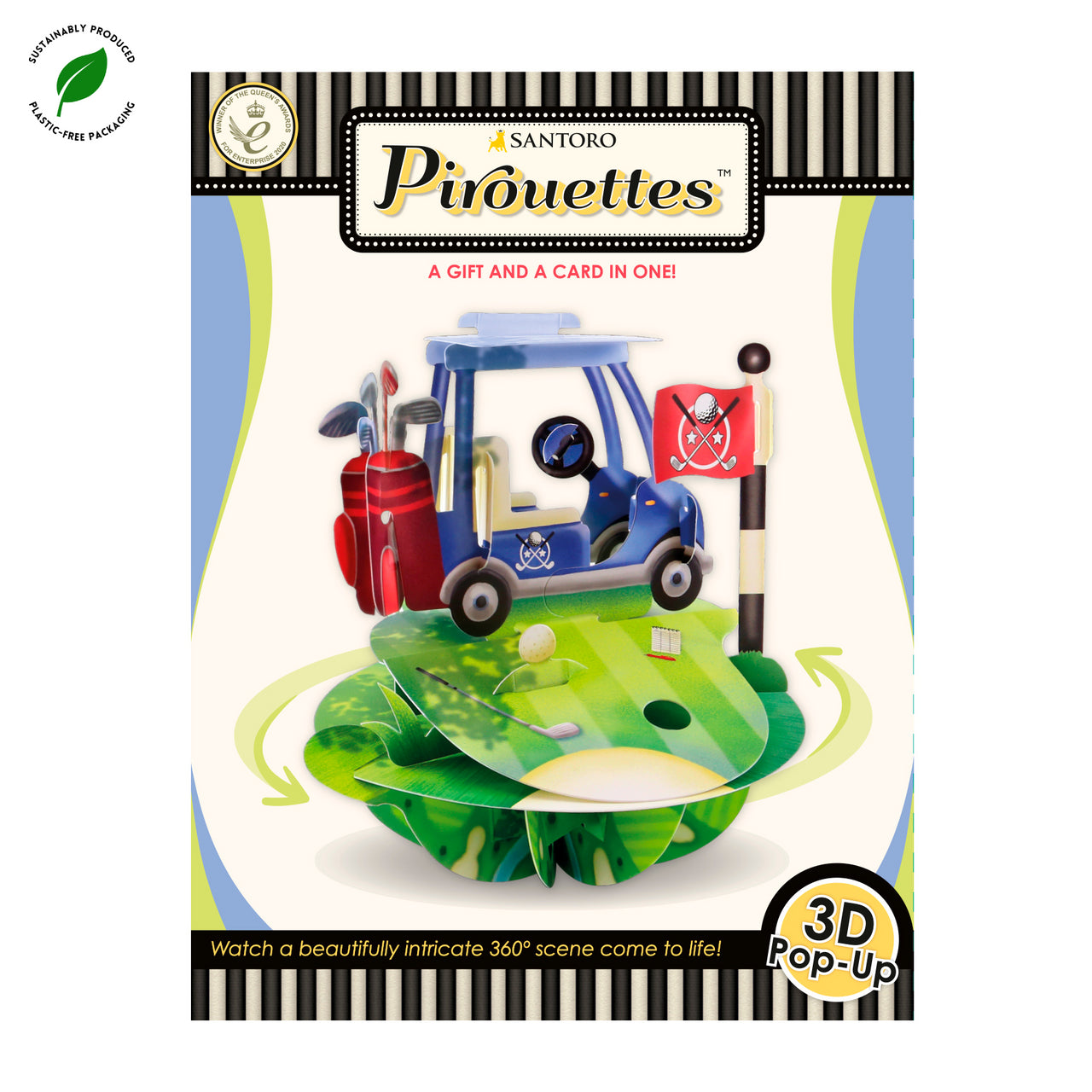Santoro Pirouettes 3D pop-up product packaging with golf-themed design
