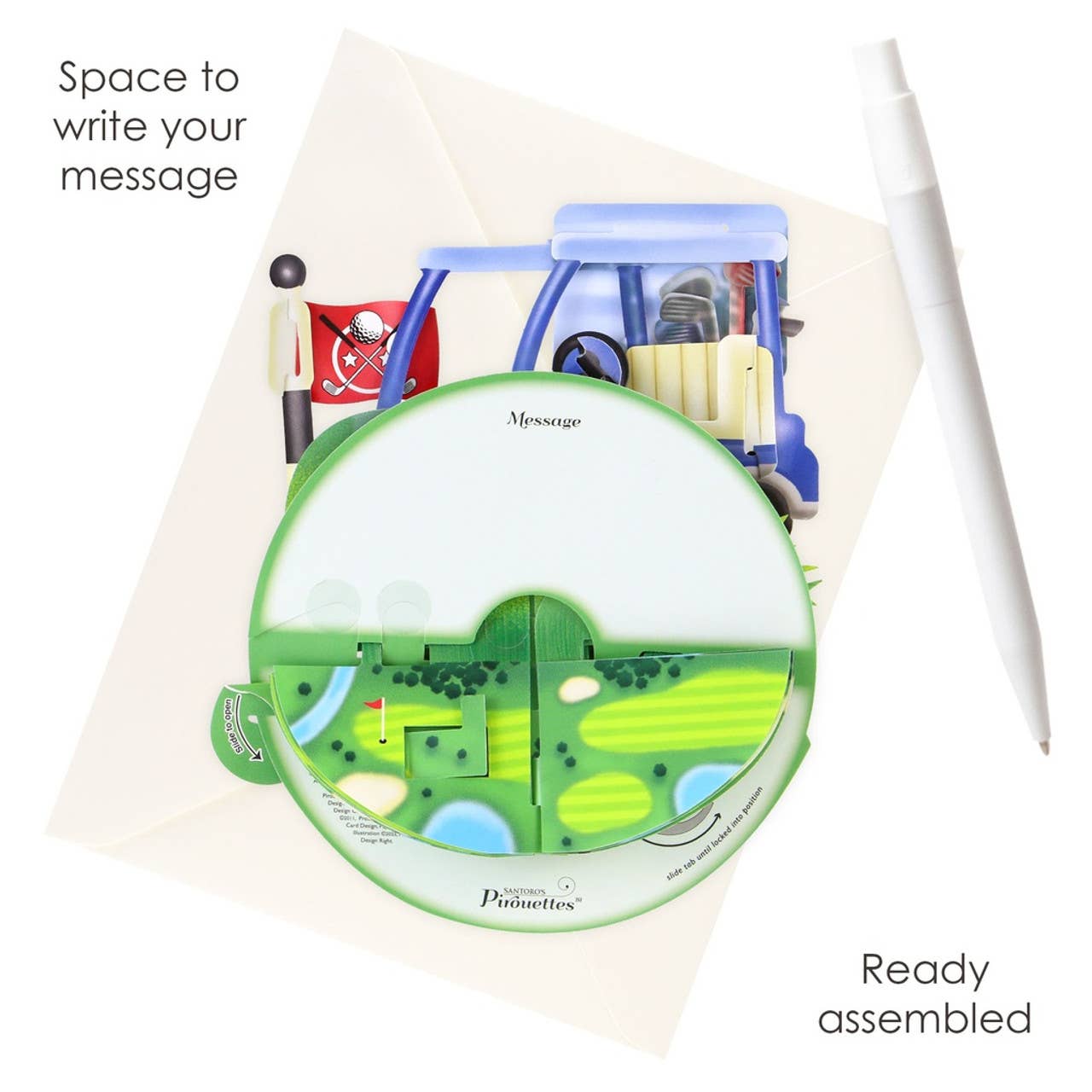 Product packaging with a golf-themed design on a white background