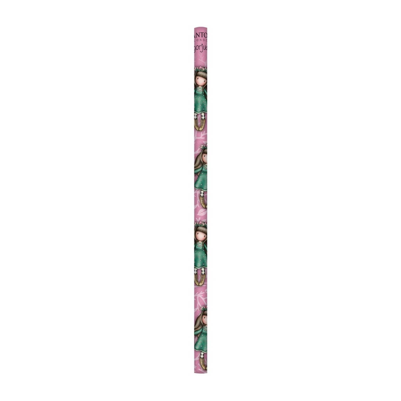 Decorative pencil with pink and green design on a white background