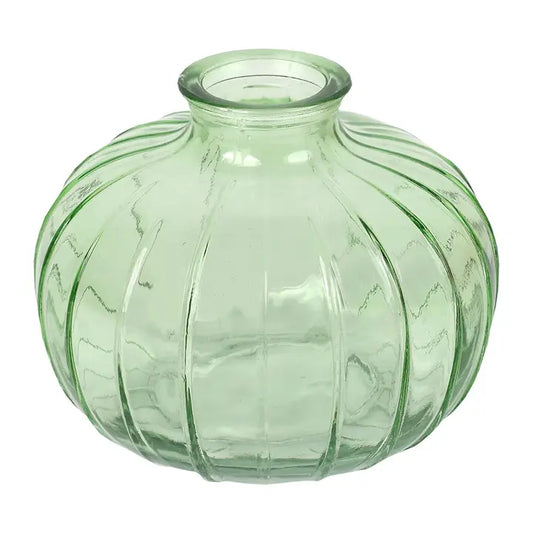 Green glass bud vase on white background 8cm