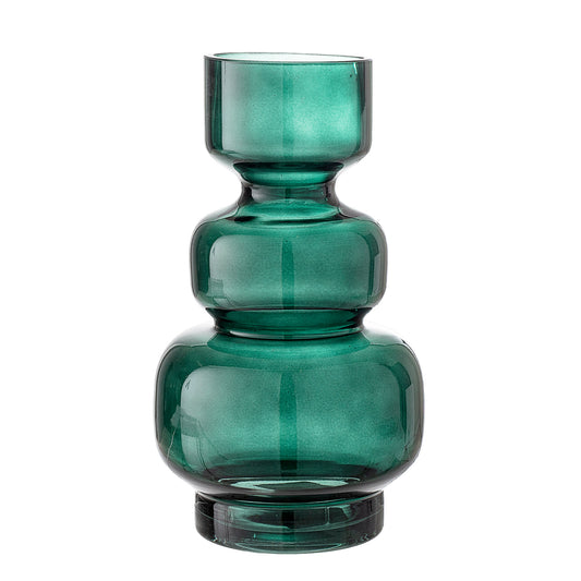 Bloomingville Johnson Green Glass Vase | Decorative Flower Vase UK on a white background