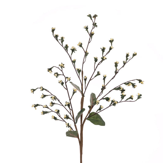 Artificial plant branch with leaves and buds on a white background