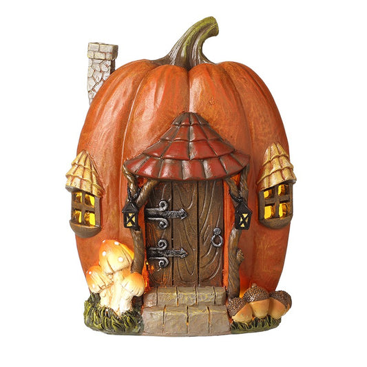LED Resin Pumpkin House, with door windows and chimney