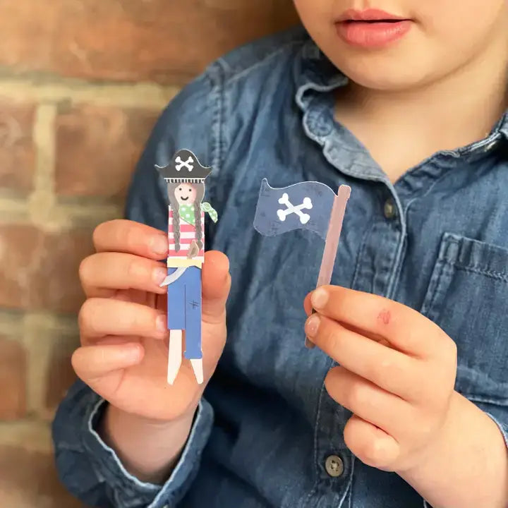 Pirate Peg Doll-Make Your Own held by a child