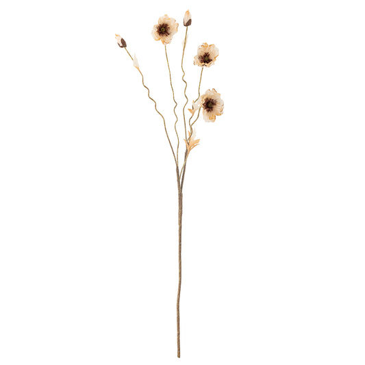 Artificial flower stem with beige flowers on a white background