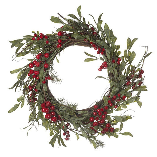 Artificial Eucalyptus & Red Berry Seasonal Twig Wreath 65cm/25 Inches