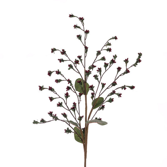 Artificial Gypsum Berry and Faux Silk Leaf Spray - Red