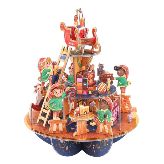 Colorful 3d advent calendar with characters and a sleigh on a white background