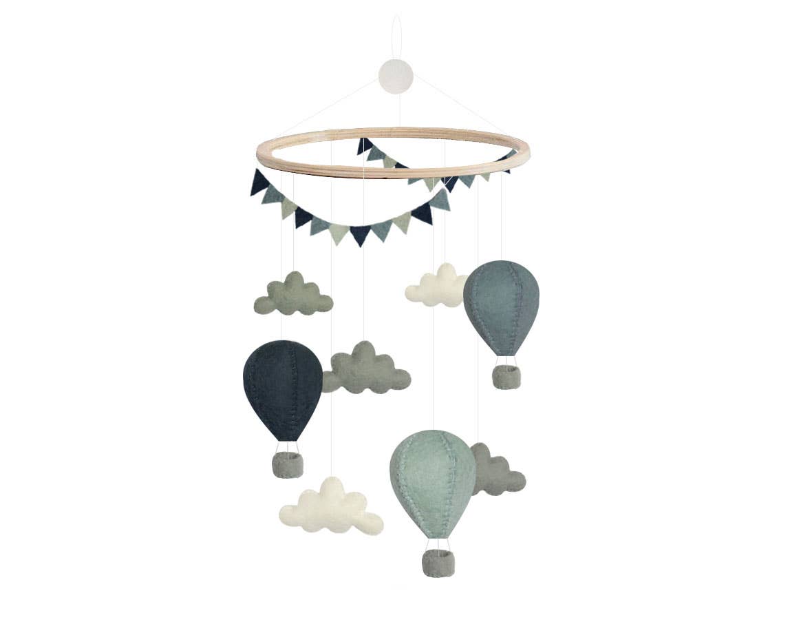 Felted Hot Air Balloons Mobile in shades of blue