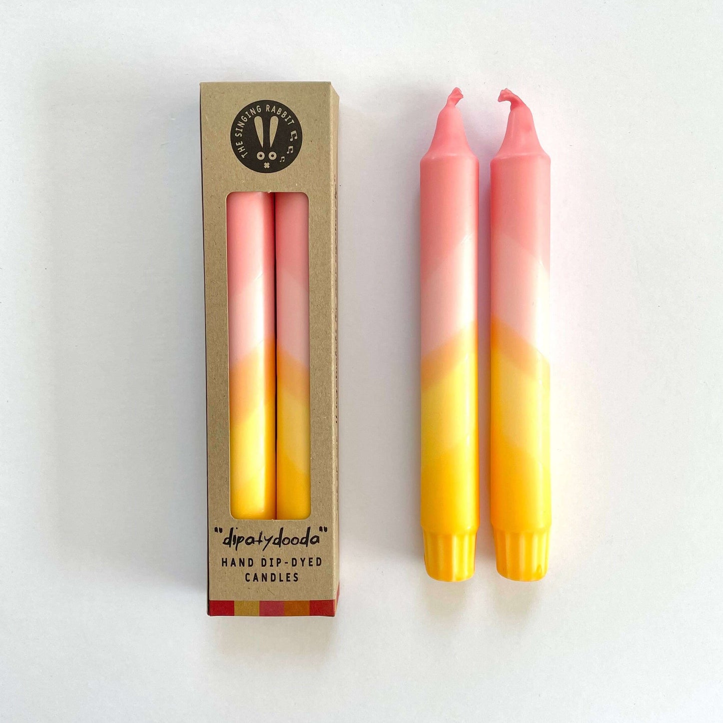 Sherbert Pink & Amber Yellow Swirl Dip Dyed Dinner Candles