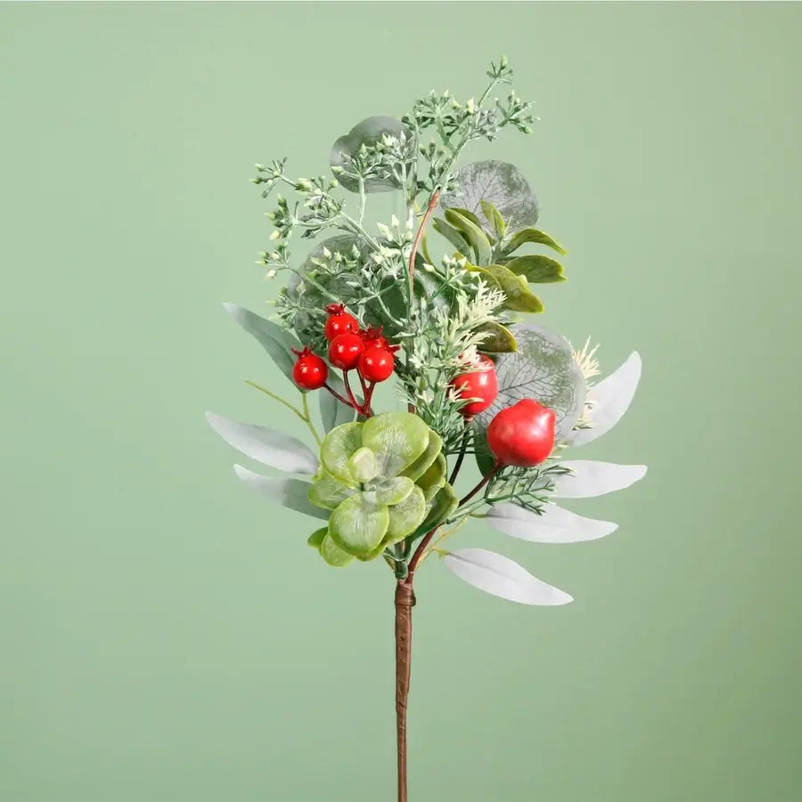 Faux Christmas Eucalyptus & Berry Pick – Red or White