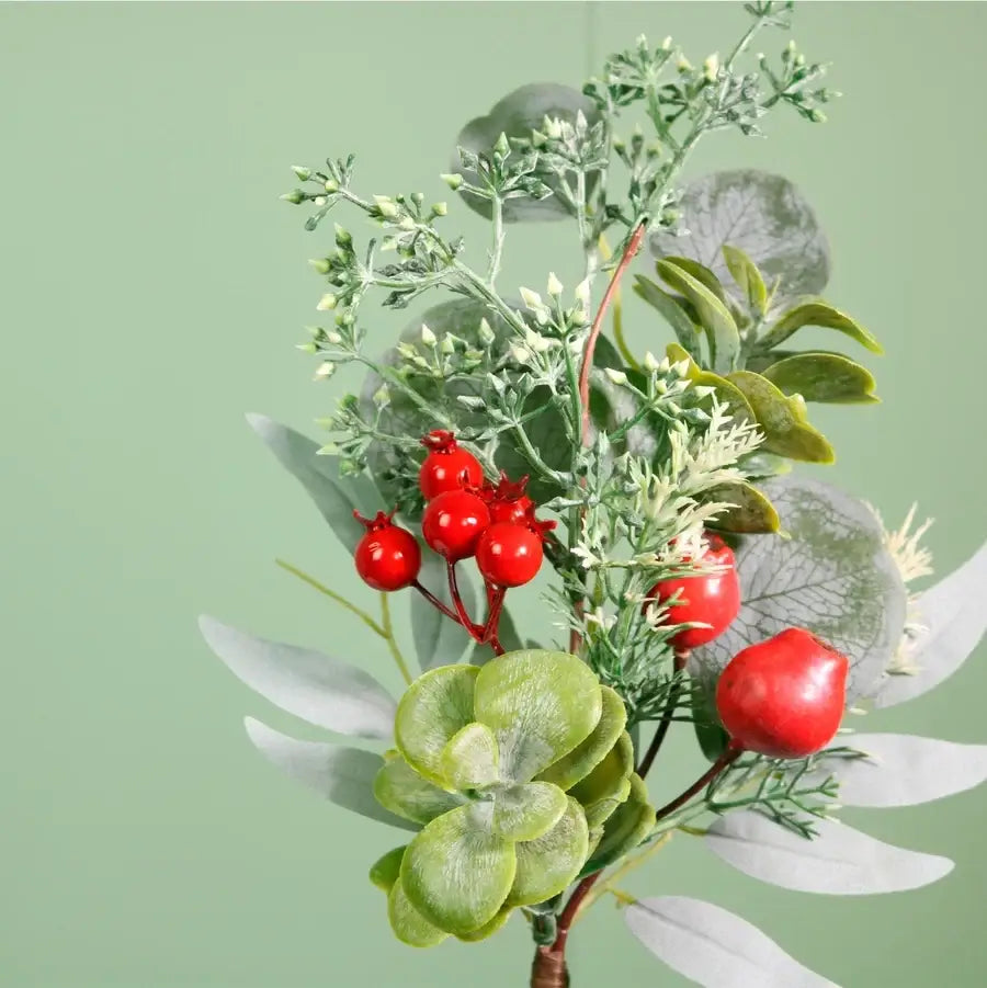 Faux Christmas Eucalyptus & Berry Pick – Red or White
