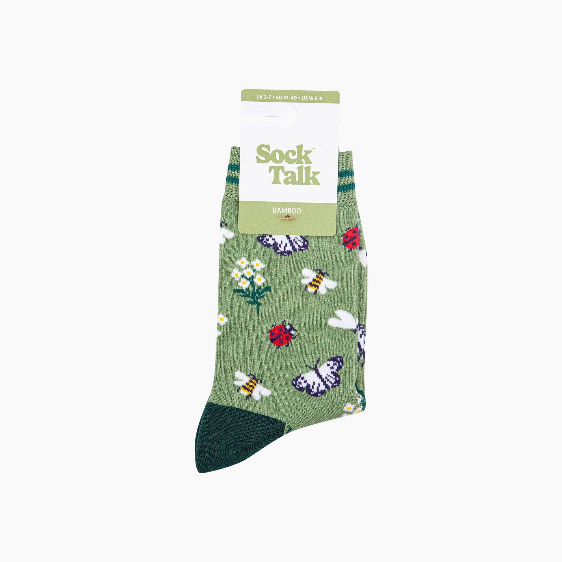 Garden Ladybird & Butterfly Bamboo Socks : UK 3-7 in packet