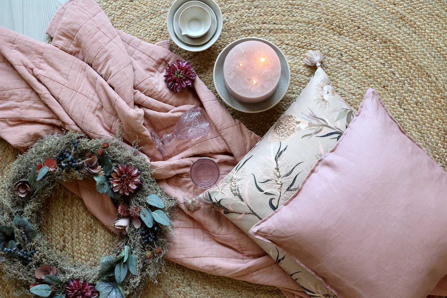 Dusky pink taupe quilt folded