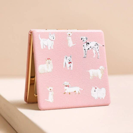 Pink Dog Print Compact Mirror