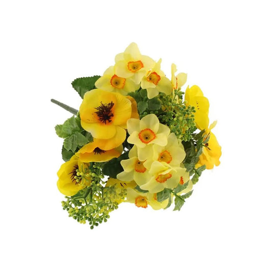 Artificial Pansy And Daffodil Spring Bunch - 32cm Yellow