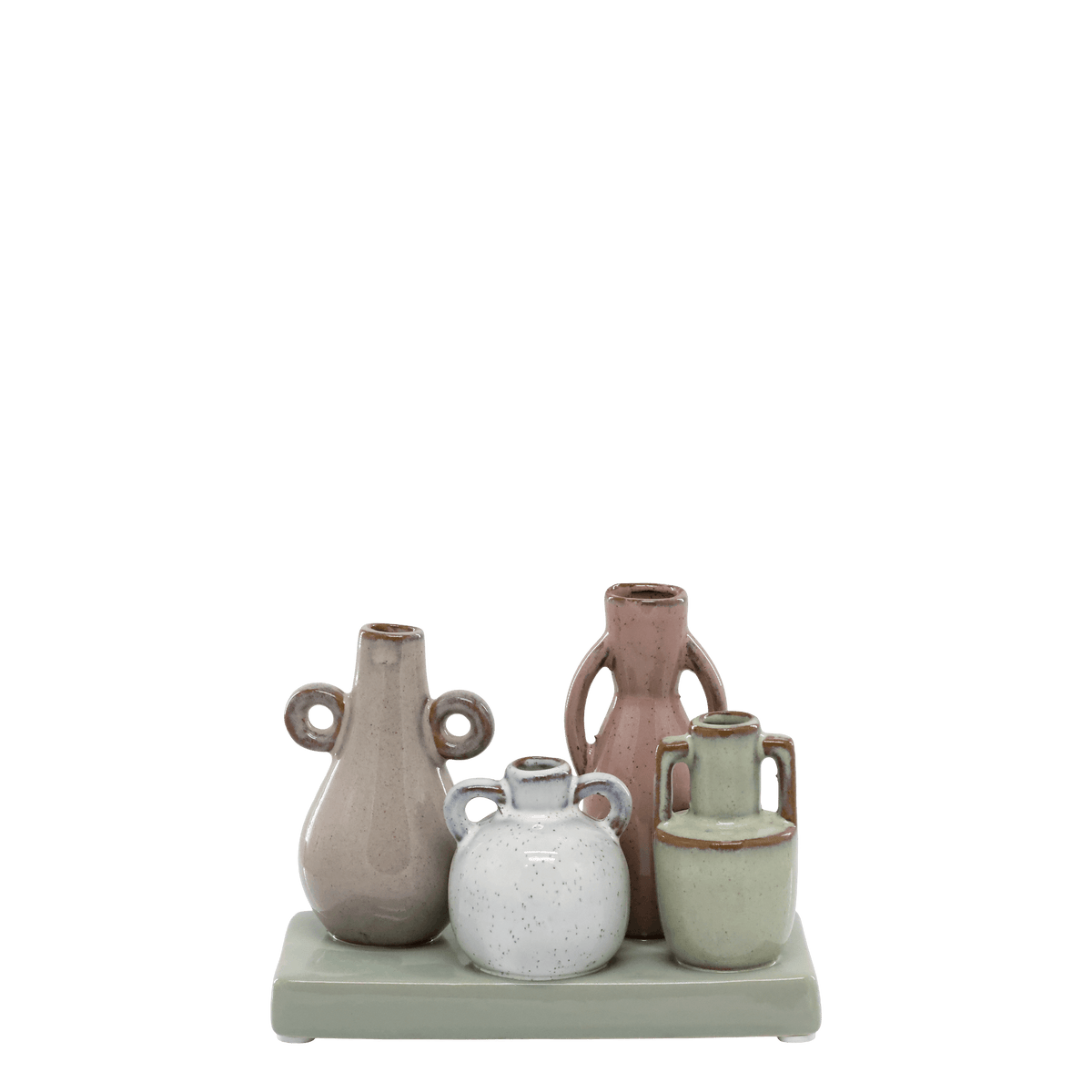Set of ceramic vases on a try on white background
