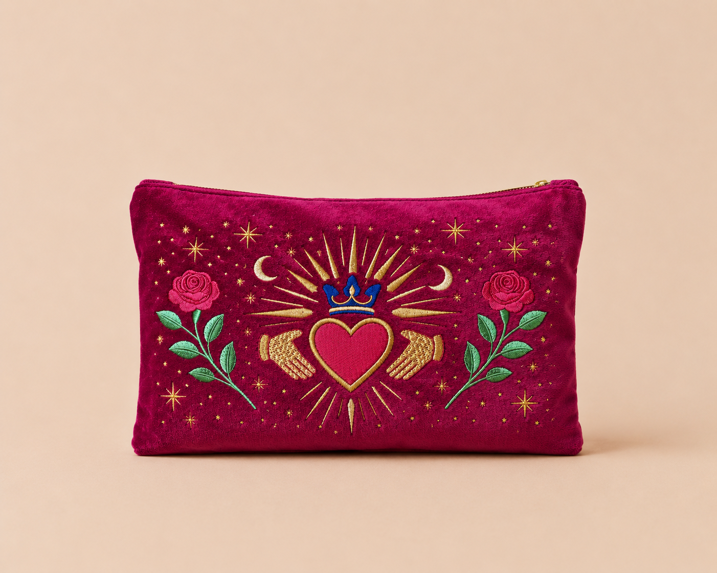 Enniskinn - Handmade N.Irish Selfcare - Velvet Cosmetic Pouch - Claddagh - heart