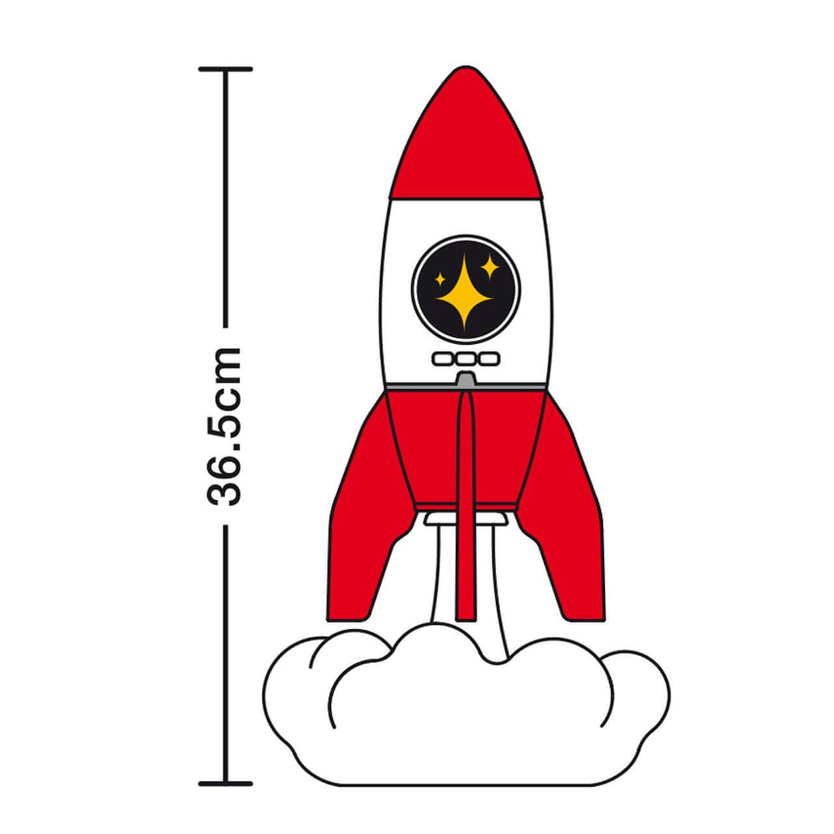 Rocket 3-in-1 bedside light measurement diagram showing its 36.5 cm height