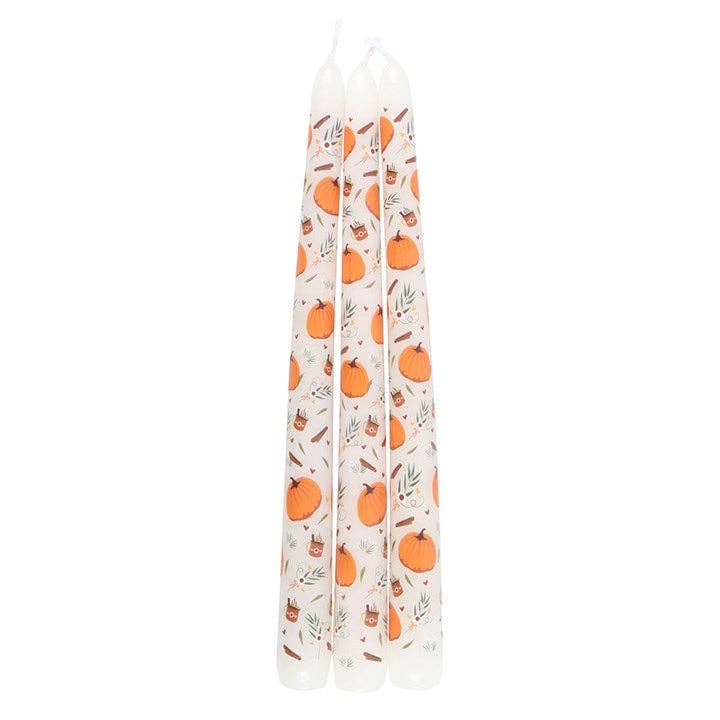 Set of 3 Autumn pumpkin patterned taper candles 