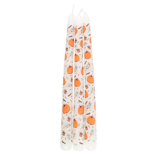 Set of 3 Autumn pumpkin patterned taper candles 