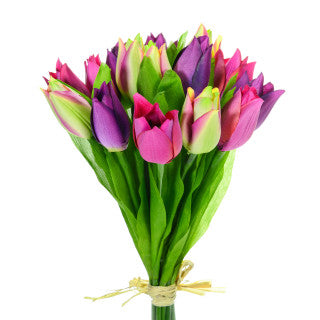Artificial silk Tulips Cream Pink Purple Green Mix x 15 stems 24cm
