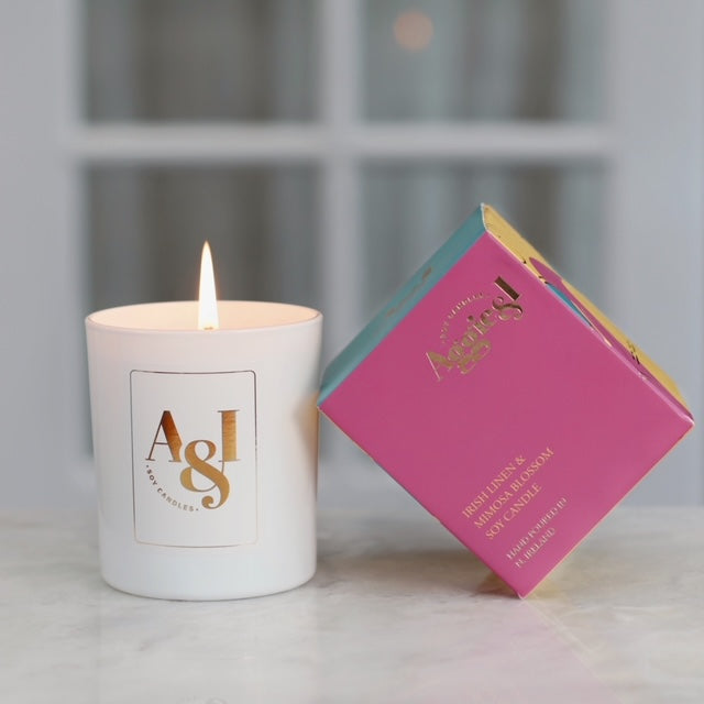 Irish Linen candle and packaging