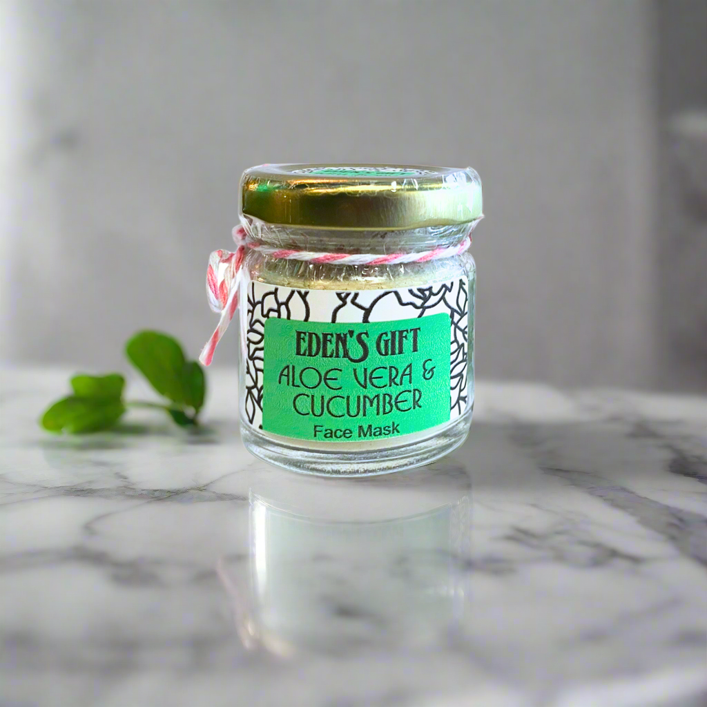 Jar of Eden's Gift Aloe Vera & Cucumber Face Mask on a white background