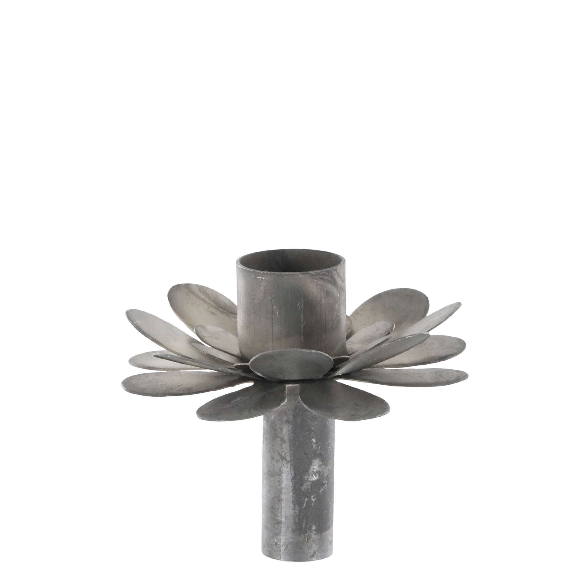 Zinc flower candle holder on white background