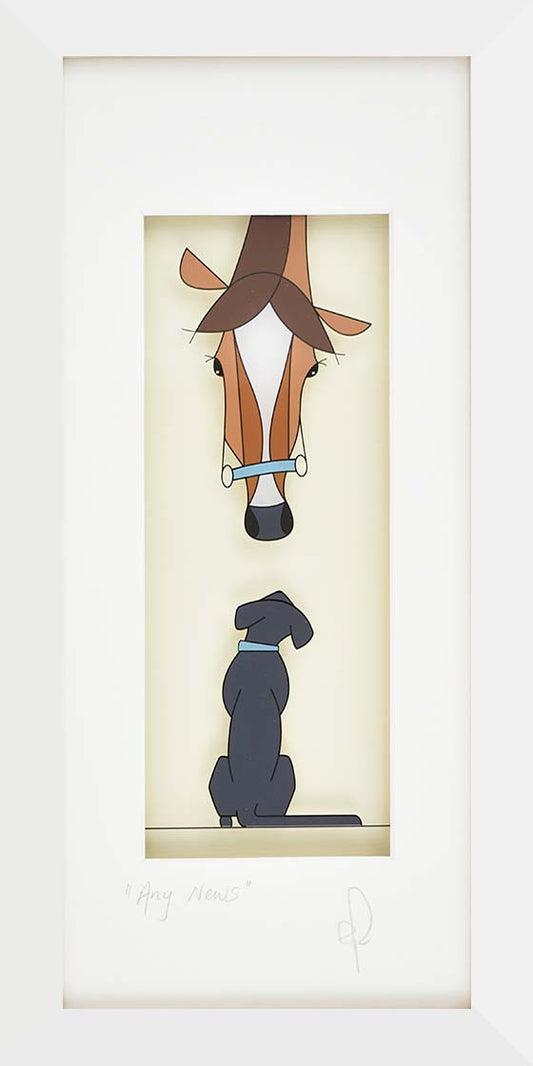 Illustration of a dog with a bow tie on a beige background