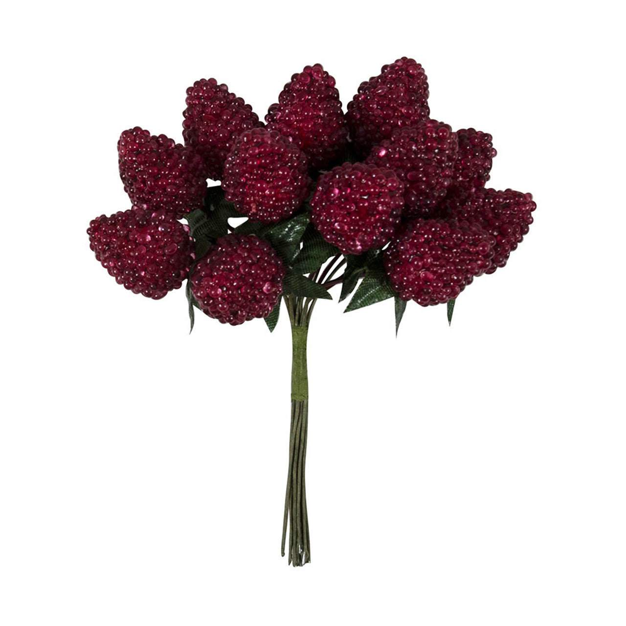 Artificial Raspberry Fruit and Leaf Picks on Wires