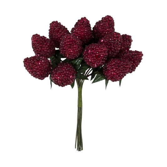 Artificial Raspberry Fruit and Leaf Picks on Wires