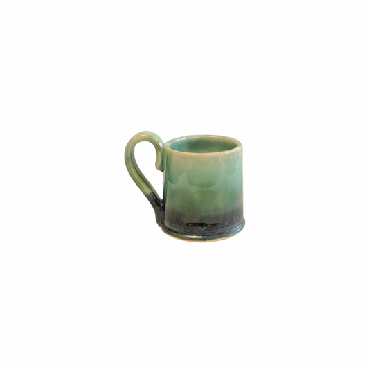 Pretty hand thrown espresso cup in green and blue glaze