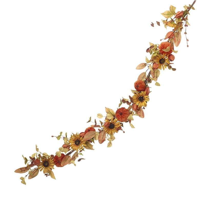Decorative floral garland with autumn colors on a white background