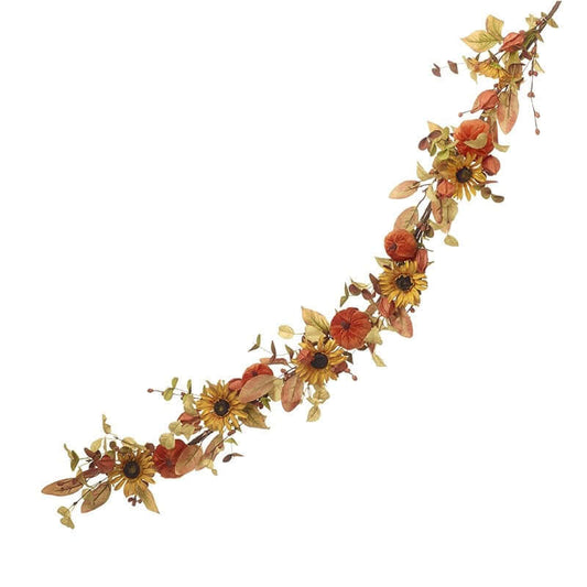 Decorative floral garland with autumn colors on a white background