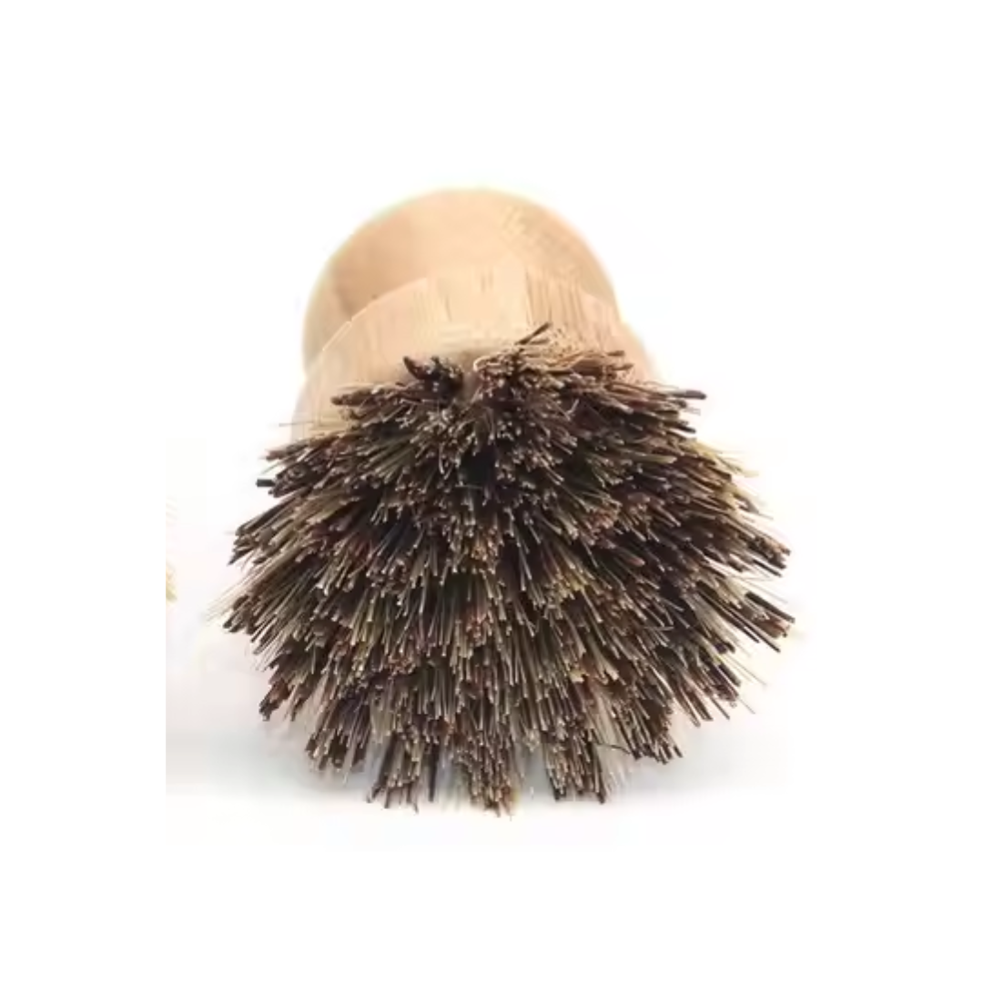 natural kitchen brush with bristle head and wooden handle on a white background