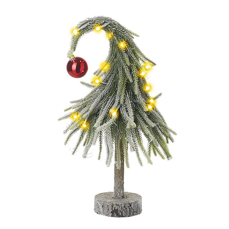 Decorative Christmas tree with lights and a red ornament on a white background