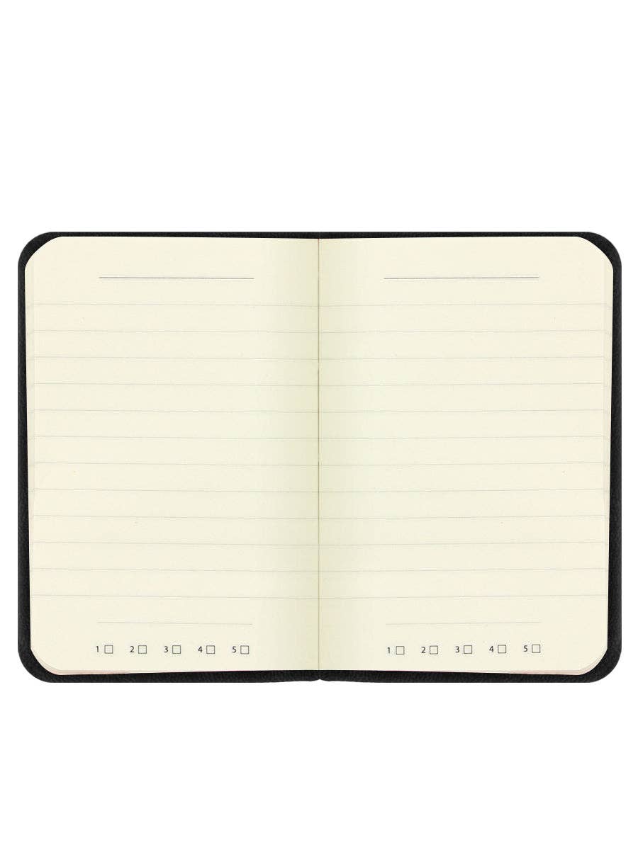 Open notebook with lined pages on a white background