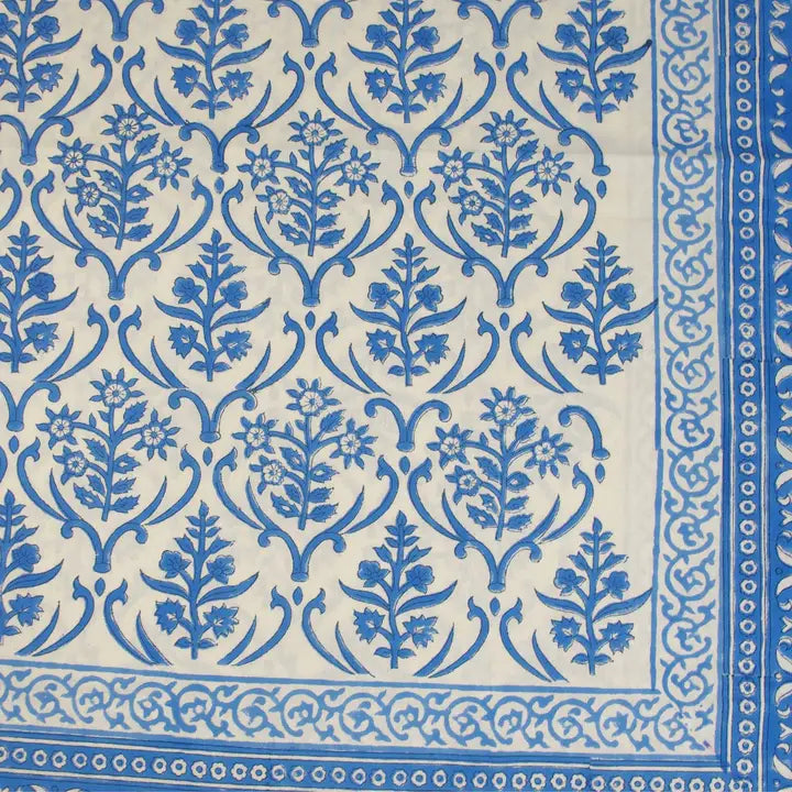 Blue floral pattern on a white background
