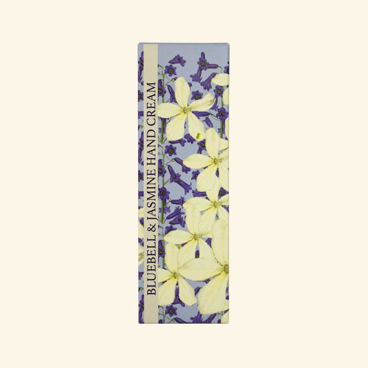 Box of Bluebell & Jasmine Hand Cream with floral design on a white background