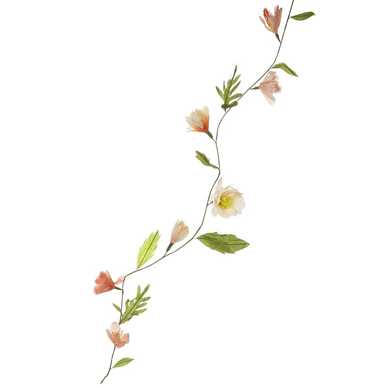 Floral vine with pink and white flowers on a white background